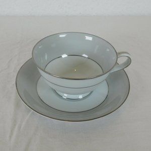 Set Noritake Grayburn Footed Cup 2.25" tall & Saucer 5 5/8" dia Platinum Trim